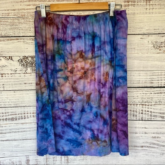 RIVER Blue/Purple Stretch Knit Tie-Dye Skirt L NWT - Picture 2 of 4